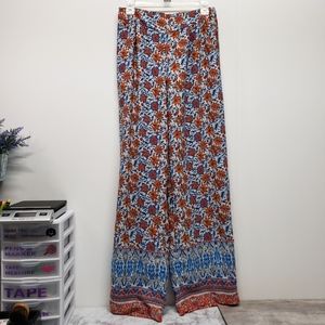 UK2LA Floral Wide Leg Palazzo Pants Large Multicolor Boho Gypsy Festival Cottage